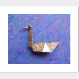 Origami swan blue pastel background Posters and Art